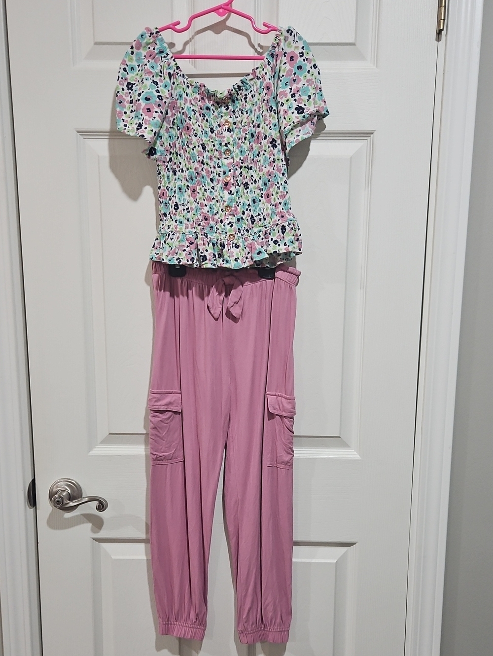 Kids Pink Cargo Jogger Pants with Drawstring Waist